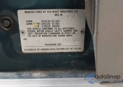 1996 Subaru Legacy Outback из США, поврежденный, VIN 4S3BG6850T7985550